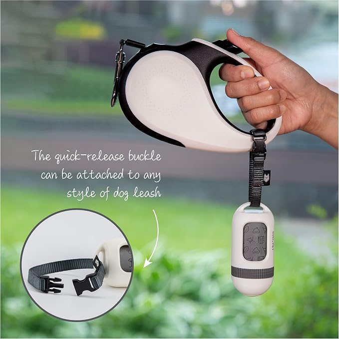 SVD.PET Dog Poop Bag Dispenser, Waste Bag Retractable, Pearl White | Portable Poop Bag Holder, Fits Any Dog Leash, Leak-Proof Bag Starter Roll Included, Dog Walking & Travel Accessory