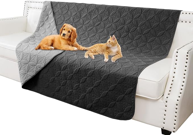 Waterproof Couch Cover for Dogs - Washable Pets Furniture Protector | TPU Leak-Proof Liner, Lightweight & Reversible, Fits Chair, Sofa, Bed, 68" x 82" , Black/Darkgrey