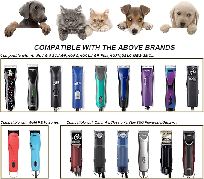 Audoc 10 Blades Dog Grooming Blades Compatible with Andis/Oster A5/Wahl KM-10 Series Dog Clippers,Detachable Clipper Replacement Blade,Black (5PCS Black-#10+30+4FC+5FC+7FC)