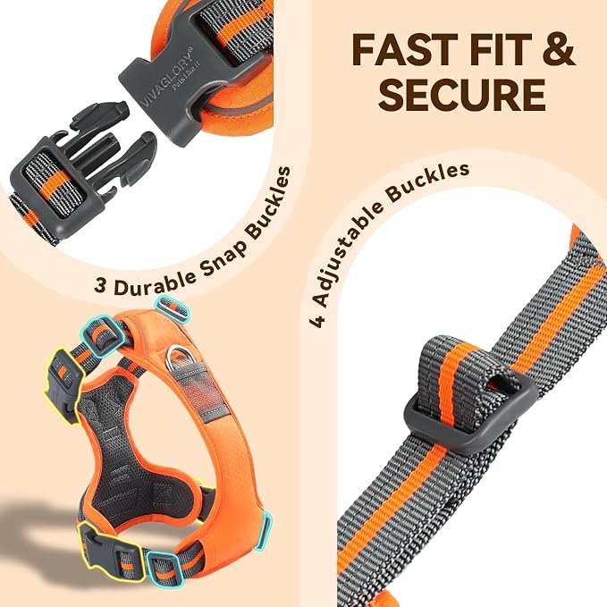 VIVAGLORY No Pull Dog Harness Vest Harness, S, Orange - Patterned | with Handle Front and Back Clip for Training & Pulling, No Pull & Escape Proof Padded Adjustable for Pet Puppy