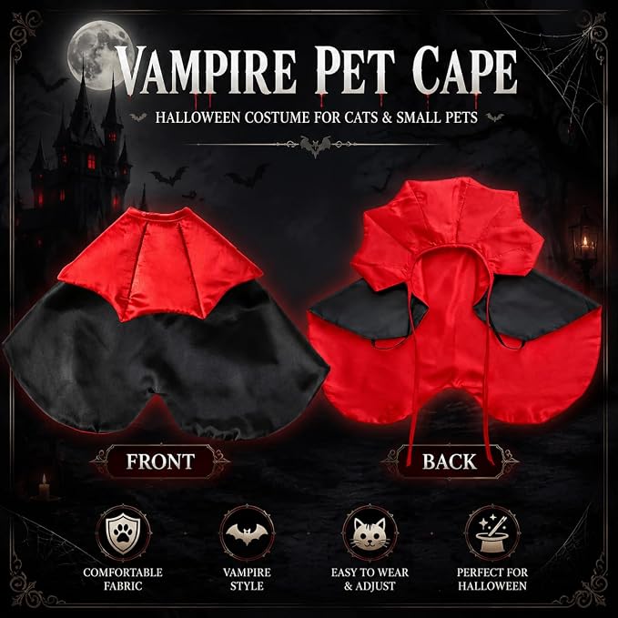Dog Halloween Costumes for Medium Dogs,Medium Dog Halloween Costumes for Amierica Bulldog Border Collie, Medium Dog Vampire Cape M Red Black (Vampire, Large)