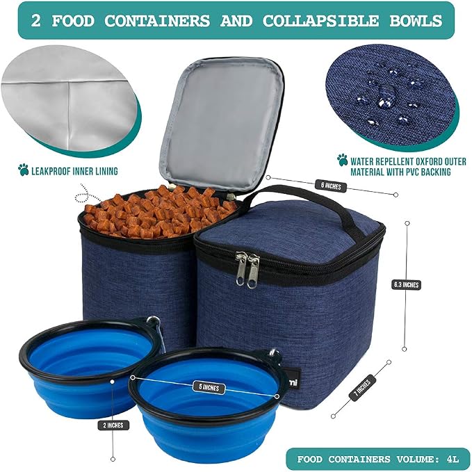 PetAmi Dog Travel Backpack 27L Airline Approved Pet Supplies Bag, Navy Blue | Cat Traveling Suitcase Organizer for Weekend Road Trip Camping; 2 Food Containers, 2 Collapsible Bowls & Poop Bag Dispenser