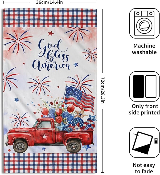 Giwawa 4th of July American Truck Hand Towels Set of 2 Independence Day Bath Towels Soft Absorbent Patriotic Holiday Decorative Fingertip Towels