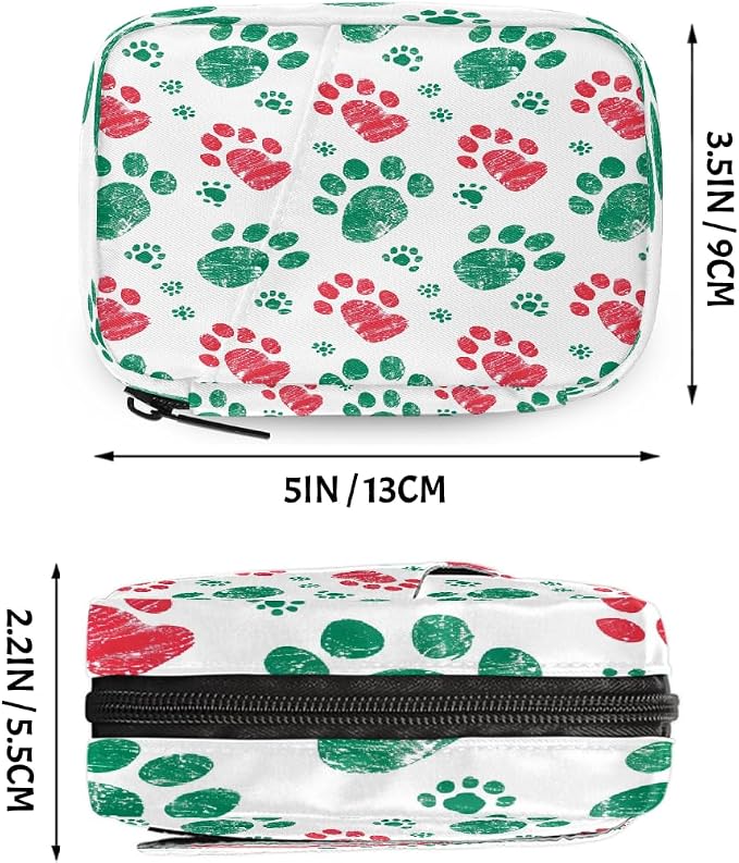 Weekly Pill Organizer Travel Size Bag with Removable 7 Day Pill Box Portable Vitamin Case Purse with Zipper,Christmas Pet Paws White