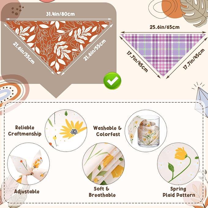 Sanwuta 60 Pcs Summer Bandana for Dog Bulk Flower Dog Bandanas Adjustable Dogs Bibs Triangle Scarf Pet Costume for Small to Large Pet(Flower, Large)
