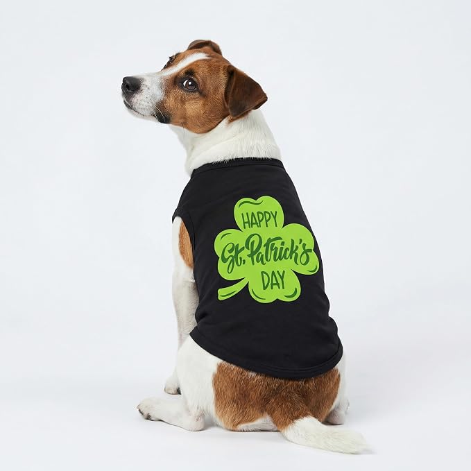 Fitwarm Happy St Patricks Day Pet Clothes, Summer Cat & Dog Outfit for Small Boys & Girls, Funny Tshirt, Lightweight Breathable Cotton, Black & Green, XL