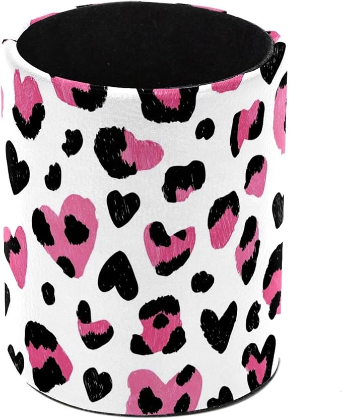 Faux Leather Pen Holder for Desk, Pencil Organizer Leopard Pen Cup Desk Decor Makeup Brush Holder Storage for Office Home