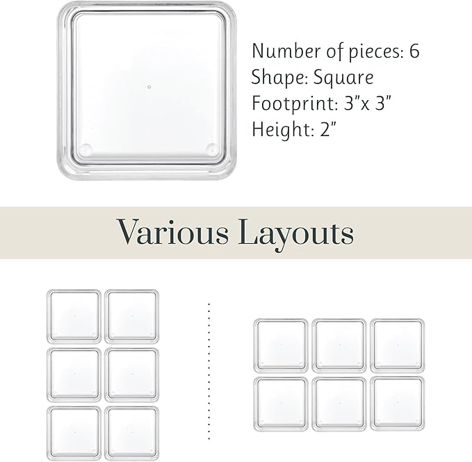 STORi SimpleSort 6-Piece Stackable Clear Drawer Organizer Set | 3" x 3" x 2" Square Trays | Small Makeup Vanity Storage Bins and Office Desk Drawer Dividers | Made in USA (Pack of 2)