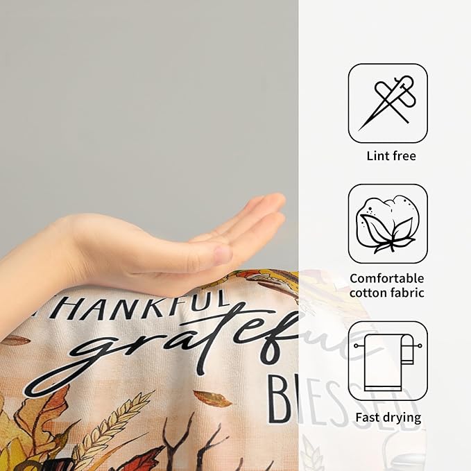 Giwawa Fall Autumn Towel Set of 2 Thankful Grateful Blessed Pumpkins Sunflowers Hand Face Towels Thanksgiving Harvest Soft Microfiber Gym Spa Dish Towel for Bathroom Guest Hotel Season Decor