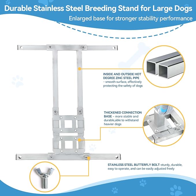 Dog Breeding Stand, Stainless Steel Breeding Stand for Dogs, Shoulder Height 5.9 IN - 13.8 IN,Pet Fixed Bracket for Small Dogs,Adjustable Height and Length,Strong Grooming Breeding Stand (S)
