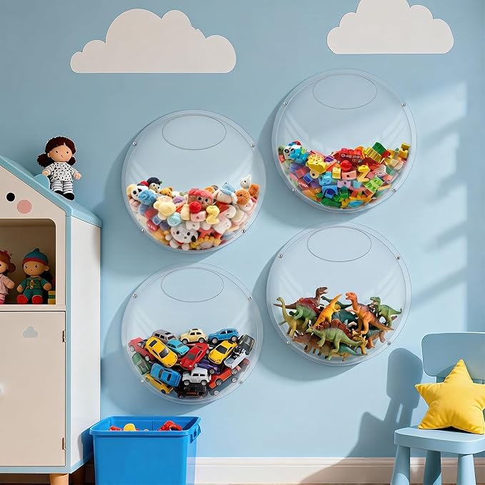 4 Pack Acrylic Wall Toy Storage,Clear Hanging Toy Dispenser with Back Panel Hanging Holder,exquisite Acrylic Wall Organizer for Blocks, Snacks, Cars,Home Organization and Storage (4)