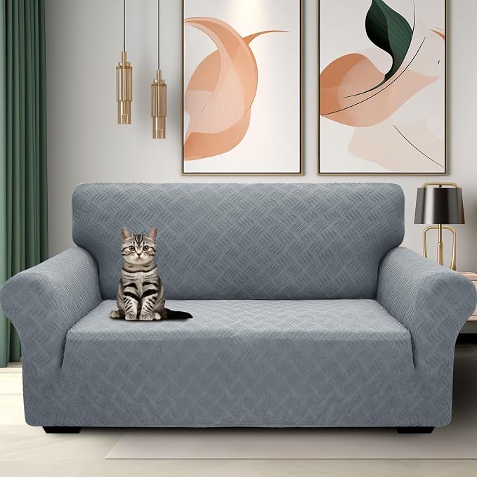 YEMYHOM Couch Cover Latest Jacquard Design High Stretch Extra Large Sofa Covers Pet Dog Cat Proof Oversized Slipcover Non Slip Magic Elastic Furniture Protector (X-Large, Leaf Pattern Light Gray)