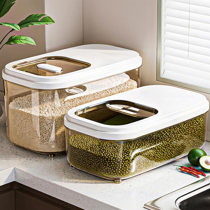 Kitchen Organiser with Sliding Cover Large Capacity Easy Designs Bin for Cereals and Pet Food Storage Slide Lid Rice Bucket