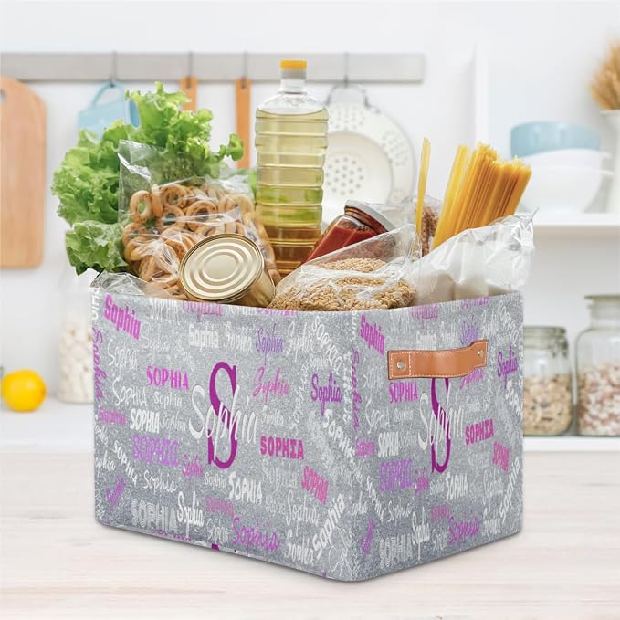 Custom Rectangular Baby Storage Basket, Kids Toys Bin, Books Shelf Basket, Clothes Towel Storage Bin for Nursery, Gift Basket, Pet Basket, Silver Sequins Glitters Effect Print