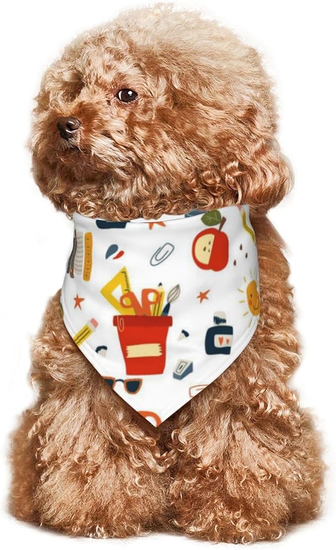 Teacher's Pet Dog Bandana,Funny Bandana Gift,Photo Prop Accessories for Dog Lovers Owner Gift,Triangle Reversible Fall Scarf, Adjustable (Back to School Season)