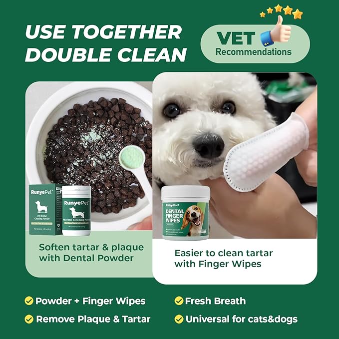Dog Dental Wipes - Dog Finger Toothbrush & Teeth Cleaning Wipes, Pet Dental Finger Wipes for Dogs & Cats, Tartar & Plaque Remover, Dog Breath Freshener, 100 Count