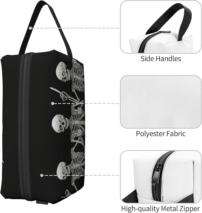 Spooky Halloween Skeleton Makeup Bag - Durable 600D Oxford Fabric Travel Cosmetic Bag, Shockproof Foam Padded Toiletry Organizer for Gym & Daily Use 10x6.2x4.9 Inch