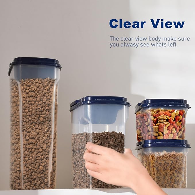 Cat Food Storage Container Combo (4.2QT and 1.6QT),2 Pcs Airtight Pet Food Containers with Pour Spout,Cat Treat Bin with Measuring Cup,Travel Cat Dog Food Container,BPA Free,Easy Grip