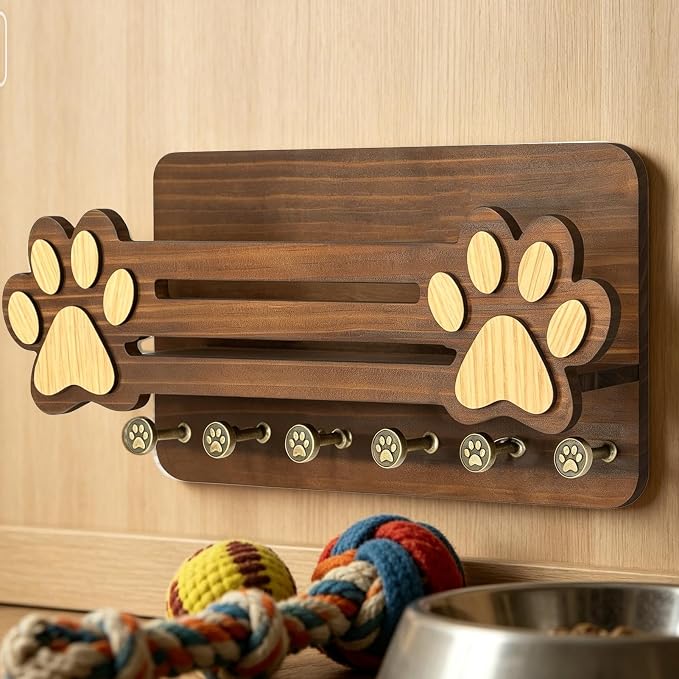 Leashes Holder for Wall 6 Hooks Floating Shelf Decorative | Door Key Holder Hanger for Indoor Home Living Room Kitchen Bedroom Apartment Hallway