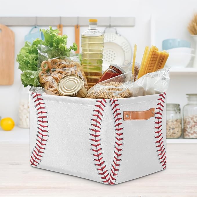 SEULIFE Abstract Baseball Sport Pattern Foldable Collapsible Organizer Storage Bin Cube Toys Storage Box with Handles for Bathroom Kids Nursery Closet, 1 Pack