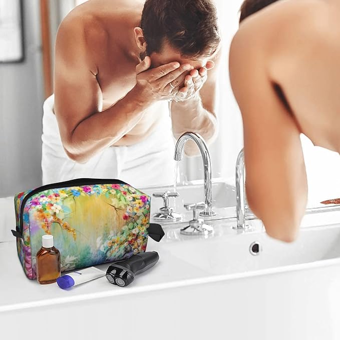 Bright Flowers Makeup Bag Watercolor Floral Cosmetic Bag | 600D Oxford Fabric, Shockproof Foam Padded, Travel Cosmetic Organizer, For Gym & Daily Use, 10x6.2x4.9 Inch