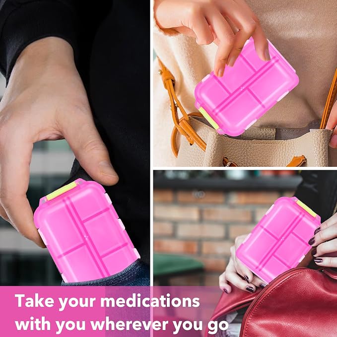 Travel Pill Organizer, 10 Compartments Small Portable Pill Case with 189 Medicine Labels, Compact Medicine Storage Box for Purse, Pocket, Airplane, Travel, Nurse Daily Use 3 Pack