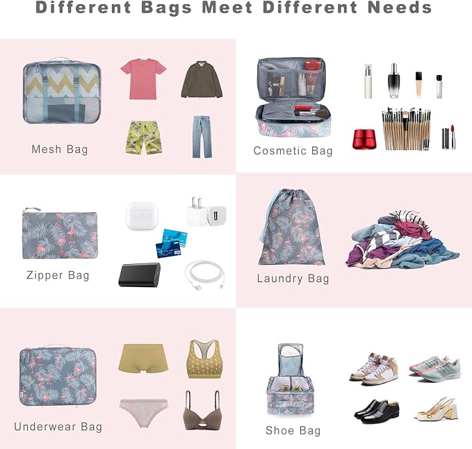 BAGAIL 8 Set Packing Cubes Luggage Packing Organizers for Travel Accessories-Red Flamingo