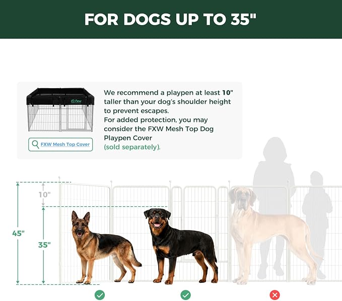 FXW Rollick Dog Playpen, Indoor, Yard & RV Camping, 45" H, 24 Panels | Easy setup, Heavy-duty, DIY layouts, for Large Dogs, Patented