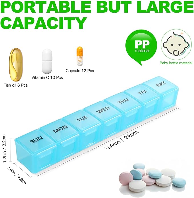 Pill Organizer Pink XL Extra Large Weekly ﻿ | Portable Medicine, Daily Pill Cases for Pills/Vitamin/Fish Oil/Supplements