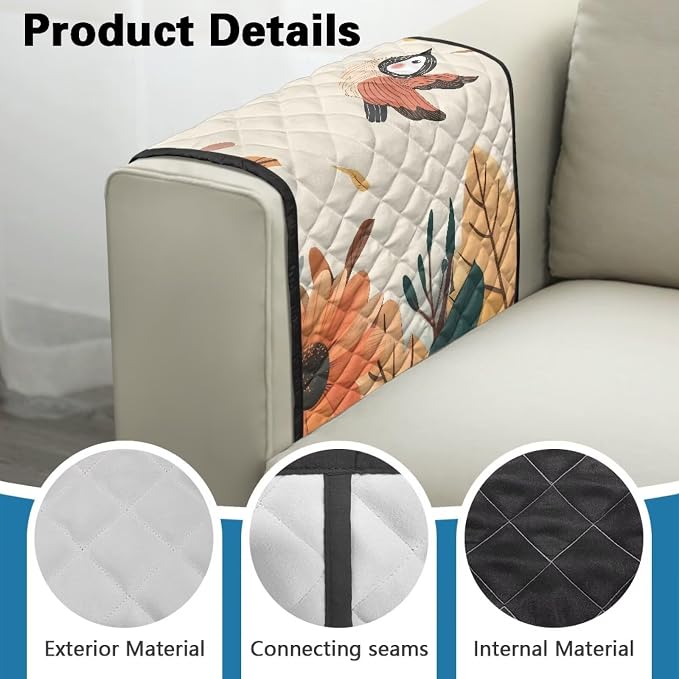 Sofa Arm Covers Stretch Armrest Covers Washable Couch Arm Cover Stains Resistant Recliner Armchair Cover Anti-Slip Armrest Slipcovers Furniture Protector Bird