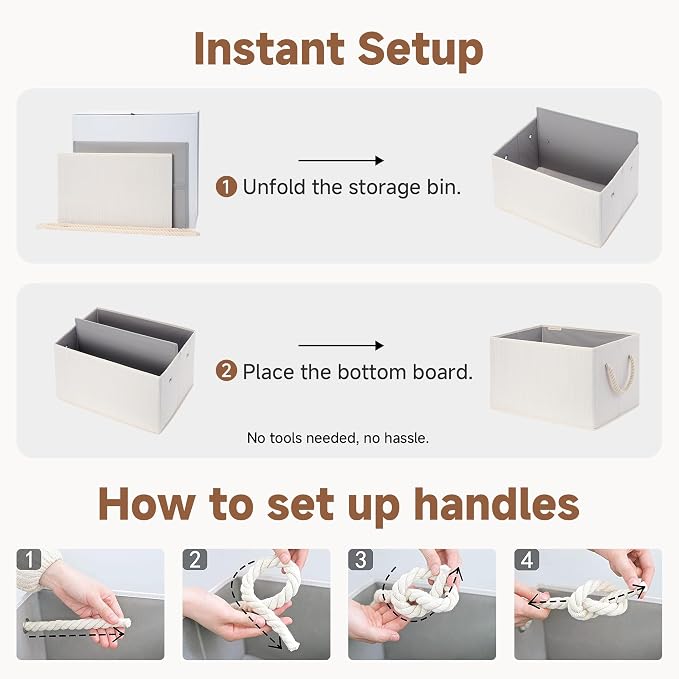StorageWorks Fabric Storage Bins with Rope Handles, Beige, Extra Large | Collapsible Closet Storage Bins, Closet Organizer Bins for Clothes, Fabric Shelf Baskets and Storage