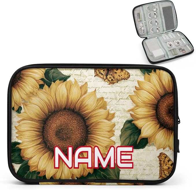 Custom Electronics Organizer Rustic Sunflower Butterfly Travel Cable Pouch Large Tech Accessories Case Waterproof Cord Storage Bag for Power Bank Charger Phone Earphone