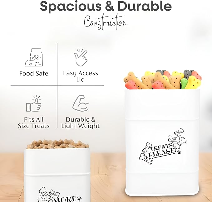 Treat Container w/Airtight Bamboo Lid 2 Pack - Farmhouse Large Treats Jar - Dog Treat Jars for Kitchen Counter - Dog Treat Jar - Metal Canister for Cookies & Biscuits - Pet Treat Container