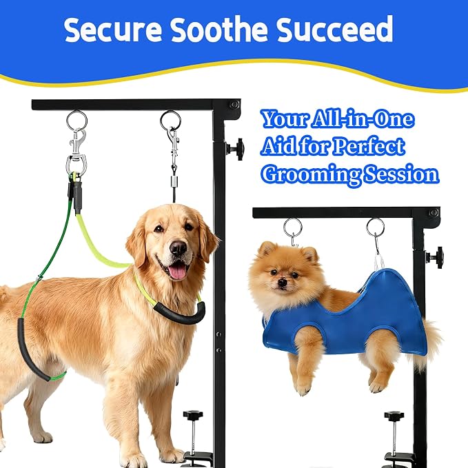 Dog Grooming Arm for Table, for Small Dogs, Haunch Holder&with Hammock | Foldable Arm with Clamp, Adjustable Height 26"-40", Pet Grooming Station for Home Nail Cutting & Trimming