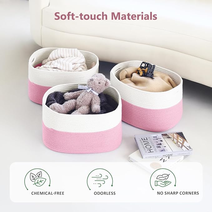 ECDYQXVU 15x10x9 Inch Woven Cotton Rope Storage Basket, 2 Pack | Foldable Design, Built-in Handles, Space-saving Organizer for Living Room, Bedroom, Laundry, Shelves, Clothes, Towels