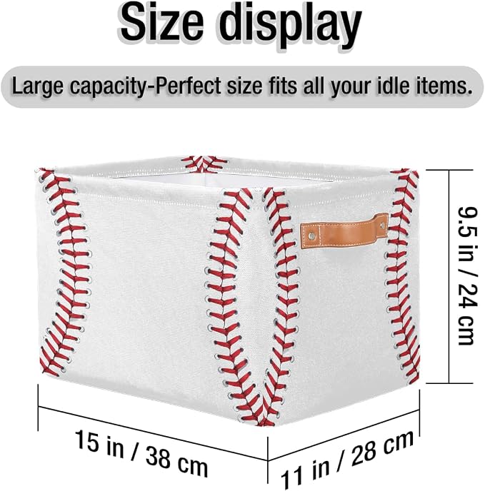 SEULIFE Abstract Baseball Sport Pattern Foldable Collapsible Organizer Storage Bin Cube Toys Storage Box with Handles for Bathroom Kids Nursery Closet, 1 Pack