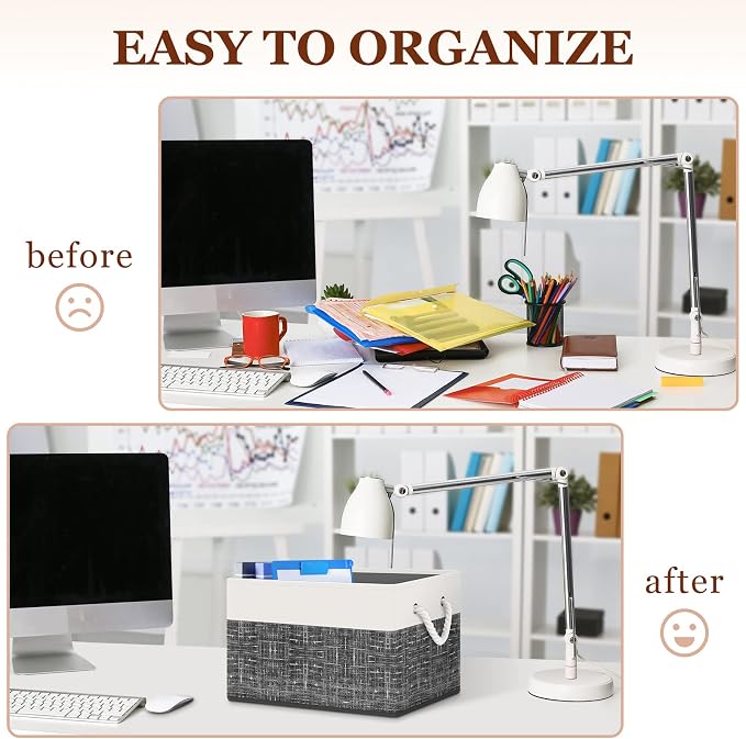 StorageTastic Storage Bin,Collapsible Storage Basket For Organizing,Large | Storage Boxes With Rope Handles,Storage Containers,White & Black,8 Pack