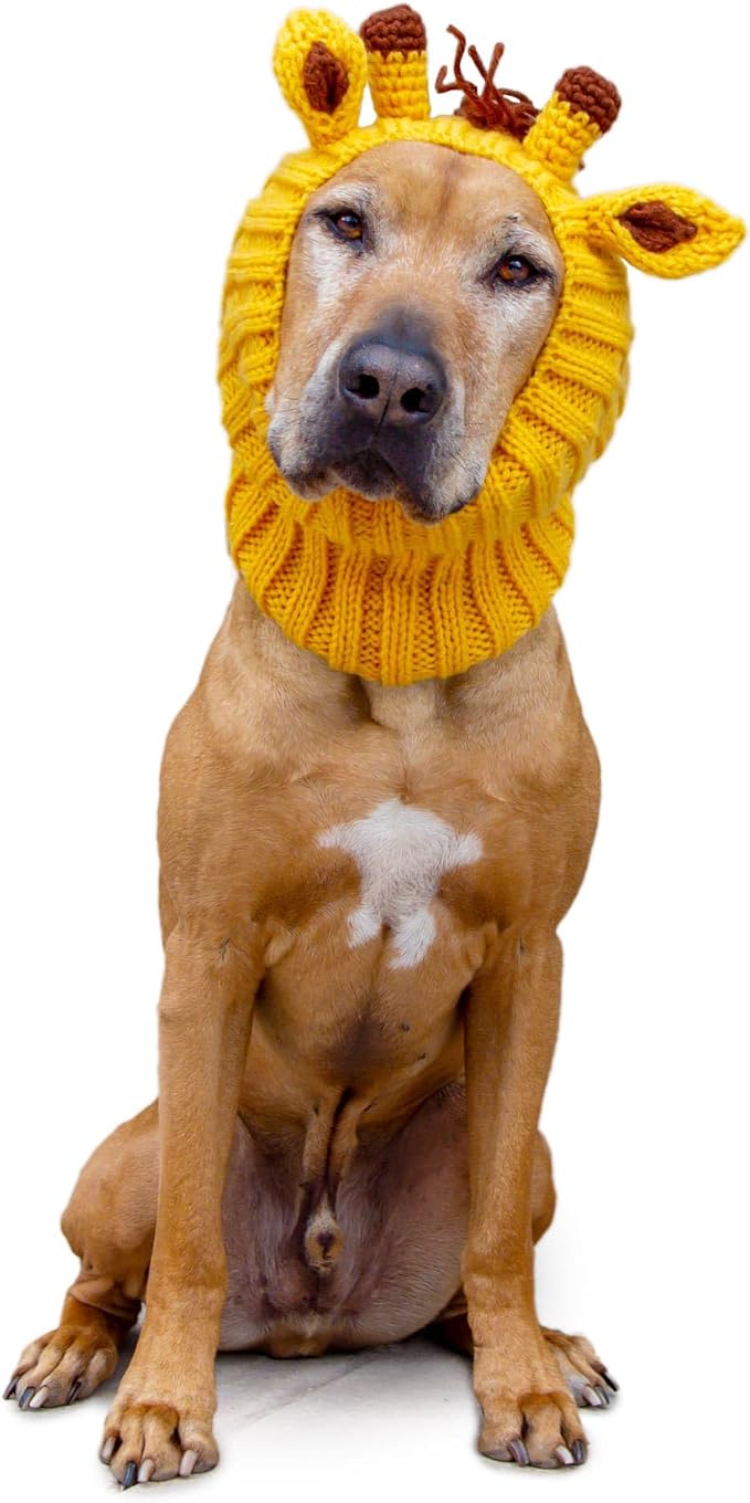 Zoo Snoods Giraffe Costume - Knit Dog Snood Ear Wrap for Pets, Warm Neck Cover for Halloween and Winter (Large)