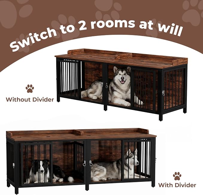 BOINN 78.7" Dog Crate Furniture for 1 or 2 Dogs with 4 Doors, Heavy Duty Single/Double Dog Crates for Small/Medium/Large Dogs with Top Access Door, Dog Kennel Furniture Indoor As TV Stand