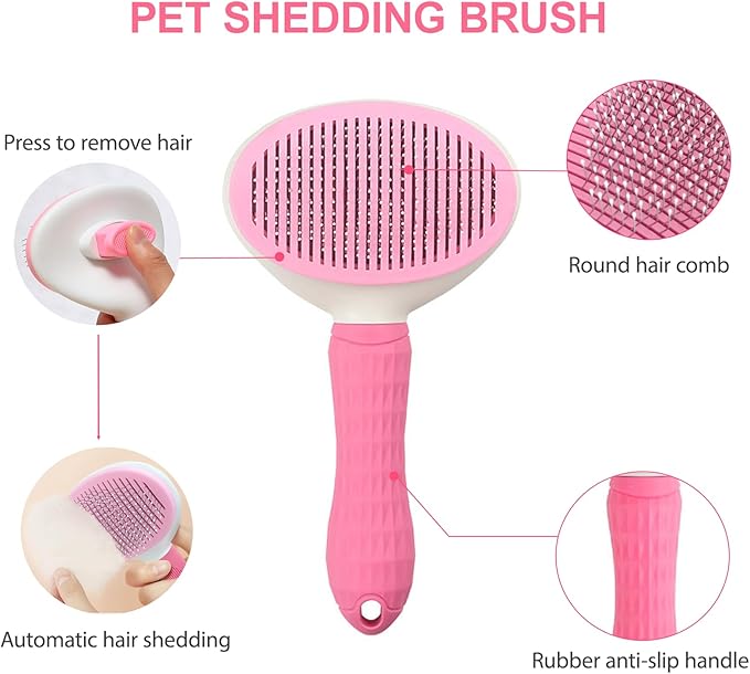 2 Piece Pink Dog Bath Supplies with Dog Brush and Shampoo Brush