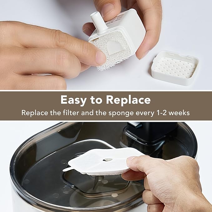 Smartoo 3 Packs Official Replacement Filters and 3 Packs Sponges for 152oz/4.5L Wireless Cat Water Fountain PTM-643