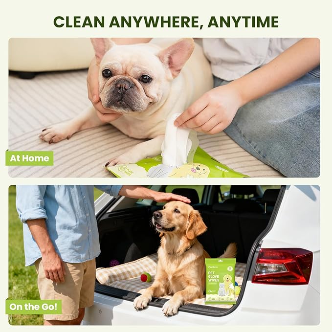 12PCS Hypoallergenic Pet Glove Wipes for Dogs & Cats - Quick Clean & Deodorizing Between Baths & Travel | Dog Washing Wipes for Fur, Butt, Paws, Eyes & Ears |Cat Cleaning Gloves for Grooming & Bathing