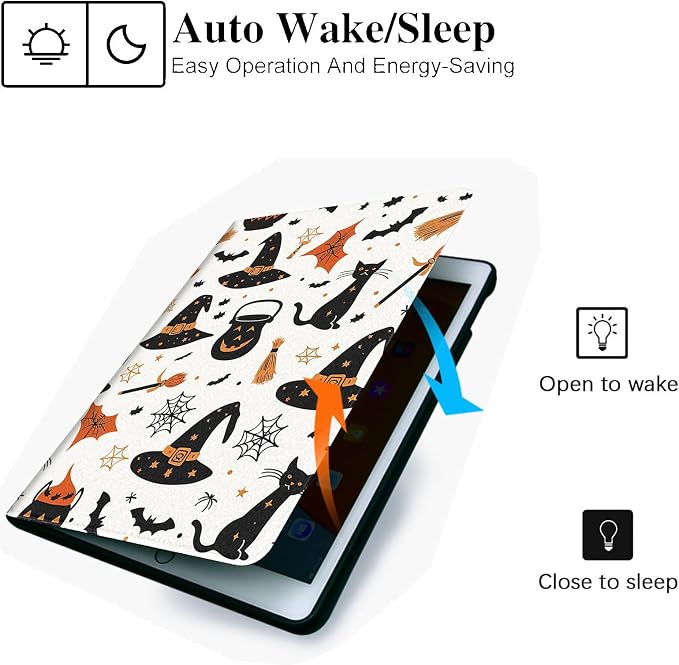 for Microsoft Surface Go 4/3/2/1-10.5" 2021 Tablet Case,Auto Wake/Sleep,Adjustable Stand Protective Cover - Halloween Witch Hat Cat