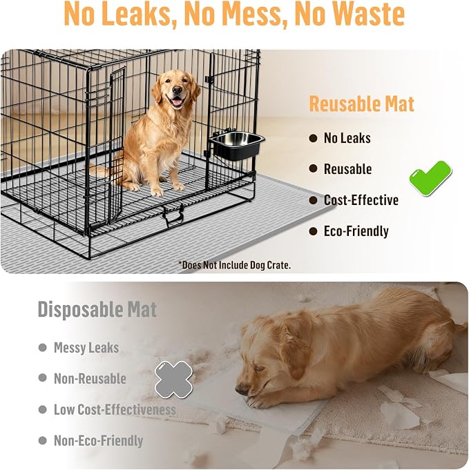 Silicone Dog Bed Mat 40"x 28" Crate Mat for Dog Cages, Light Grey | Extra Large Kennel Mat with Raised Edge, Washable, Leakproof, Waterproof Dog Mat for Crate, Dog Floor Mat to Protect Floors