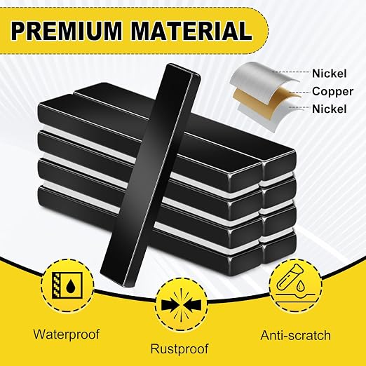 Neodymium Bar Magnets with Adhesive Backing 5 Pack 60x10x5mm Black | Fridge Magnetic Strips Refrigerator Blocks Crafts Extra Super Sticky Bar for Science Experiments Classroom Craft Office