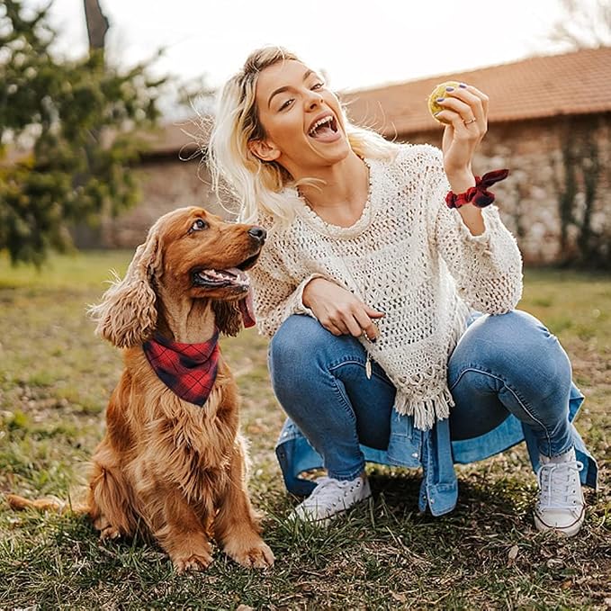 E-Clover Christmas Red Dog Bandanas Matching Dog Bandana and Scrunchie | Red Plaid Dog Bandana Matching Dog and Owner Clothes Dog Mom Gifts Dog Bandanas Girl