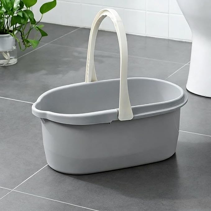 Compact Mop Bucket with Handle, Rectangular Cleaning Bucket and Caddy for Cleaning Supplies, 10L, Grey