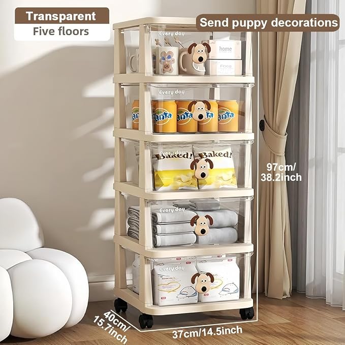 Dog Toy Storage Drawer with Wheels,5 Tier Large Capacity Stackable Bin for Pet Toys & Essentials, All-in-One Dog Stuff Storage Cabinet, Perfect for Living Room, Easy to Clean