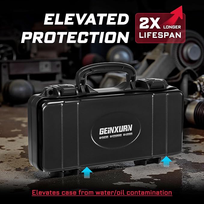 Geinxurn 11”Black Tools Box, Portable Steel Heavy-duty Tool Case with Safety Latch and Handle for Tools Storage and Organizers, Home DIY