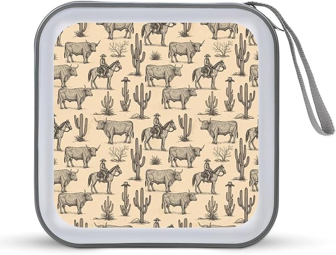 Heavy-Duty DVD Holder Binder Wild West Desert Cowboy Ride Horse Cactus Western, 40-Disc Capacity Hard Plastic Case, Portable Storage Wallet for Music Movies